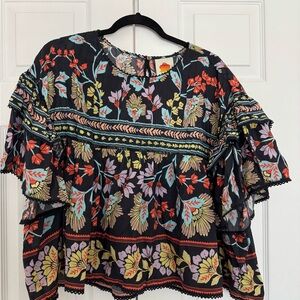 NWT Farm Rio 🍋🍇🍒 gorgeous never worn black and print blouse size M